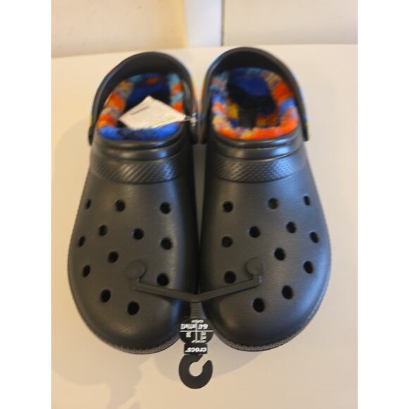 MEN\'S CROCS BLACK/MULTI CLASSIC FAUX FUR LINED SPRAY DYE CLOG OUTDOOR Sz 12 NWT